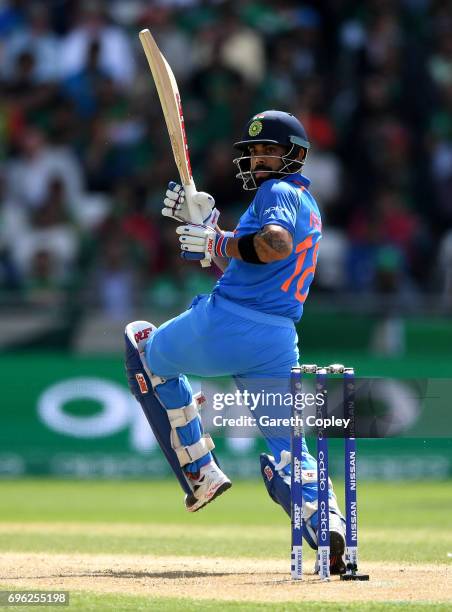 Virat Kohli of India bats during the ICC Champions Trophy Semi Final between Bangladesh and India at Edgbaston on June 15, 2017 in Birmingham,...