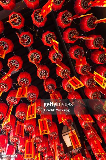 chinese red lanterns in jade buddha temple, shanghai, china - shanghai temple stock pictures, royalty-free photos & images