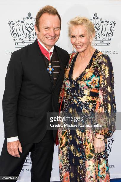 Sting and wife Trudie Styler attend an award ceremony for the Polar Music Prize at Konserthuset on June 15, 2017 in Stockholm, Sweden.