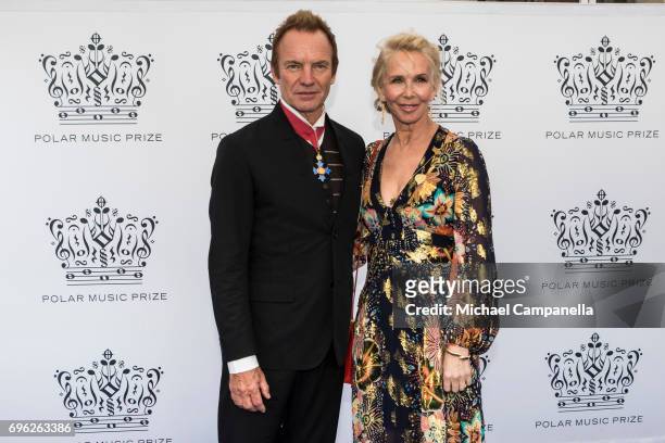 Sting and wife Trudie Styler attend an award ceremony for the Polar Music Prize at Konserthuset on June 15, 2017 in Stockholm, Sweden.