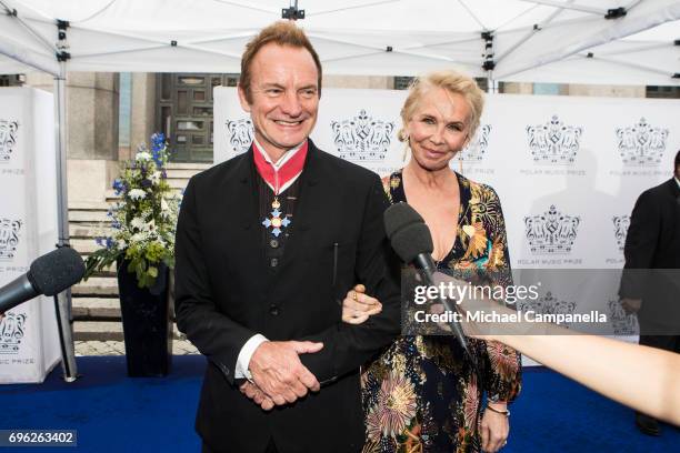 Sting and wife Trudie Styler attend an award ceremony for the Polar Music Prize at Konserthuset on June 15, 2017 in Stockholm, Sweden.