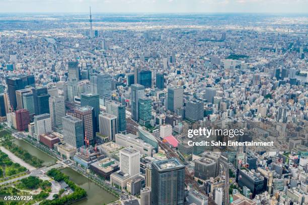 tokyo marunouchi area bird's eye view - tokyo station stock pictures, royalty-free photos & images