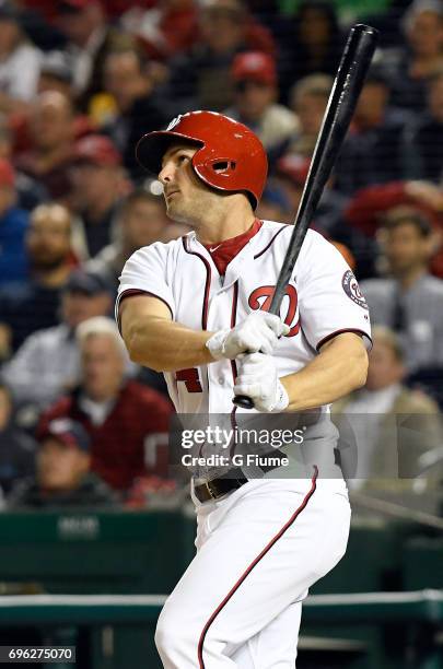 Chris Heisey of the Washington Nationals bats against the Arizona Diamondbacks at Nationals Park on May 3, 2017 in Washington, DC.