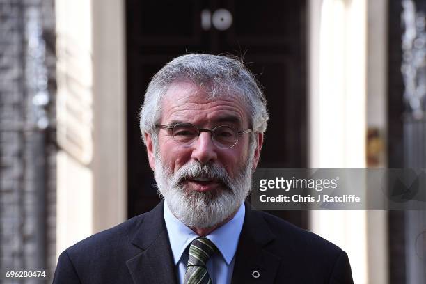 Gerry Adams, President of the Sinn Féin speaks to the media outside 10 Downing Street on June 15, 2017 in London, England. Prime Minister Theresa May...