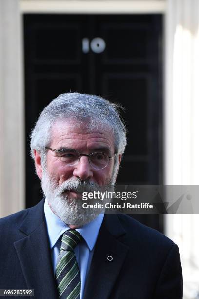 Gerry Adams, President of the Sinn Féin speaks to the media outside 10 Downing Street on June 15, 2017 in London, England. Prime Minister Theresa May...