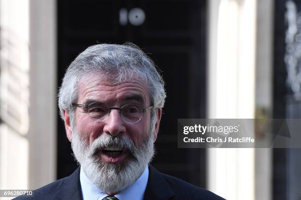 Gerry Adams, President of Sinn Féin speaks to the media outside 10 Downing Street on June 15, 2017 in London, England. Prime Minister Theresa May...