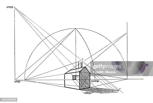 antique engraving illustration: perspective geometry diagram - personal perspective stock illustrations