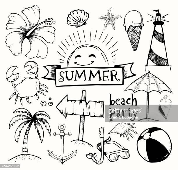 Beach And Summer Vector Ink Doodles On White Background High-Res