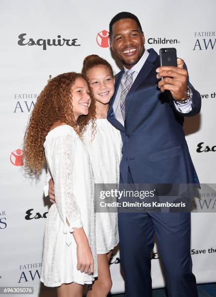 Michael Strahan with daughters Isabella Strahan and Sophia Strahan attend The 76th Annual Father Of The Year Awards at New York Hilton on June 15,...