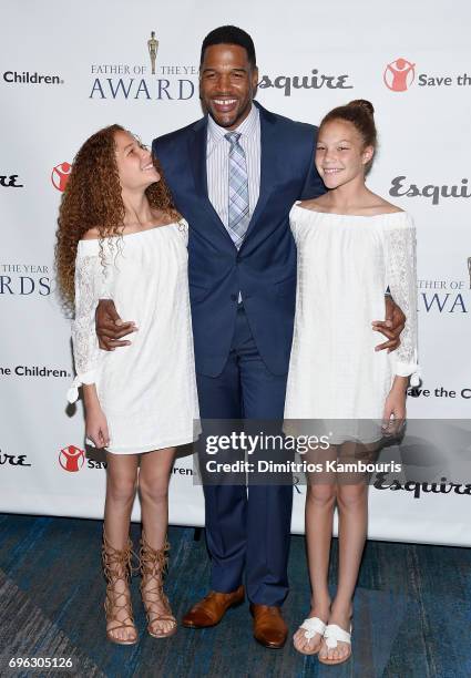 Michael Strahan with daughters Isabella Strahan and Sophia Strahan attend The 76th Annual Father Of The Year Awards at New York Hilton on June 15,...