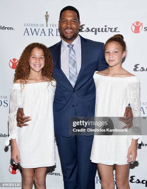 Michael Strahan with daughters Isabella Strahan and Sophia Strahan attend The 76th Annual Father Of The Year Awards at New York Hilton on June 15,...