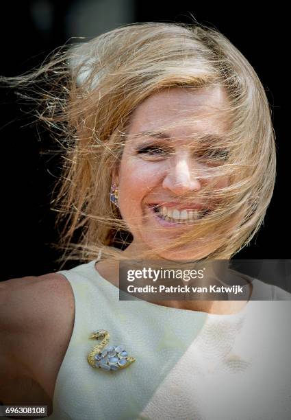 Queen Maxima of The Netherlands arrives at the Royal Palace for the annual palace symposium on June 15, 2017 in Amsterdam, Netherlands. Theme of the...