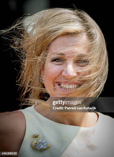 Queen Maxima of The Netherlands arrives at the Royal Palace for the annual palace symposium on June 15, 2017 in Amsterdam, Netherlands. Theme of the...