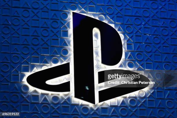 Detail of the Sony 'Playstion' logo during the Electronic Entertainment Expo E3 at the Los Angeles Convention Center on June 13, 2017 in Los Angeles,...