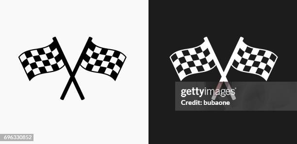 two racing flags icon on black and white vector backgrounds - different races stock illustrations