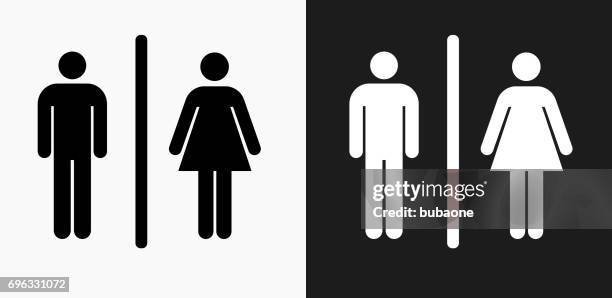 在黑色和白色向量背景上男性和女性浴室標誌圖示 - restroom sign 幅插畫檔、美工圖案、卡通及圖標
