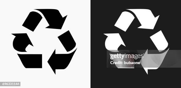recycling symbol icon on black and white vector backgrounds - recycling symbol stock illustrations