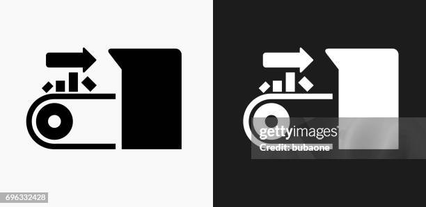 input on conveyor belt icon on black and white vector backgrounds - input stock illustrations