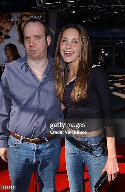 Actors Paul Giamatti and Amanda Bynes attend the premiere of the film Big Fat Liar February 2, 2002 at Universal Studios in Los Angeles, CA.