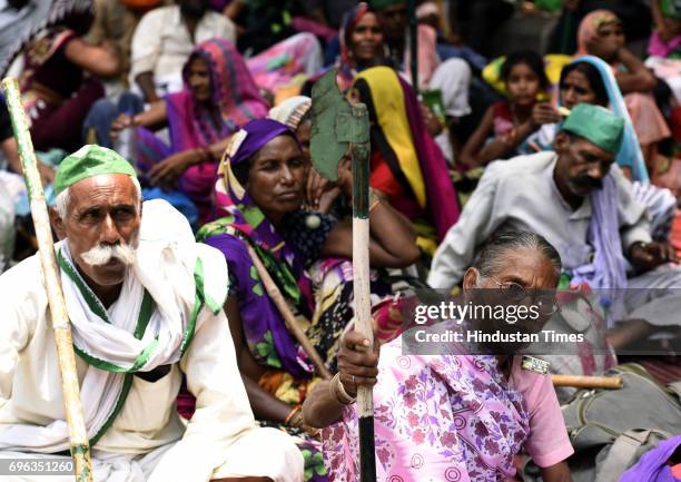 Farmers during a panchayat organized by the Bharatiya Kisan Union at Jantar Mantar on demanding the CBI investigation at Mandsaur Madhya Pardesh case...