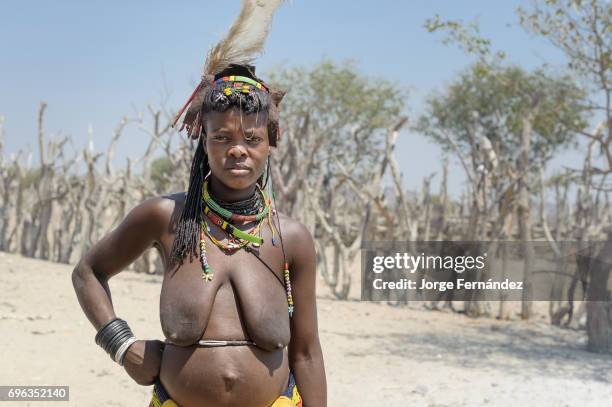 Portrait of a zemba woman. Zembas are a bantu tribe family of the Himbas who migrated into what today is Namibia a few centuries ago. They presumably...