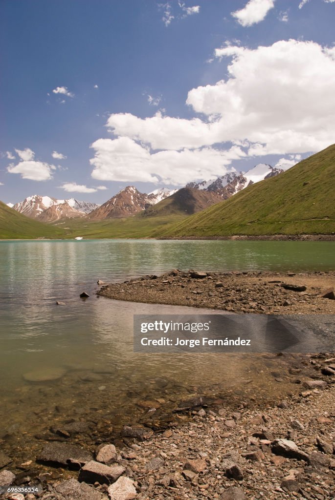 Mountain landscape with the view of the Kol-Ukok lake on a...