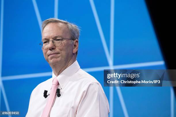 Eric Schmidt, Executive Chairman of Alphabet inc., the new holding which oversees some activities of Google, attends a conference during Viva...