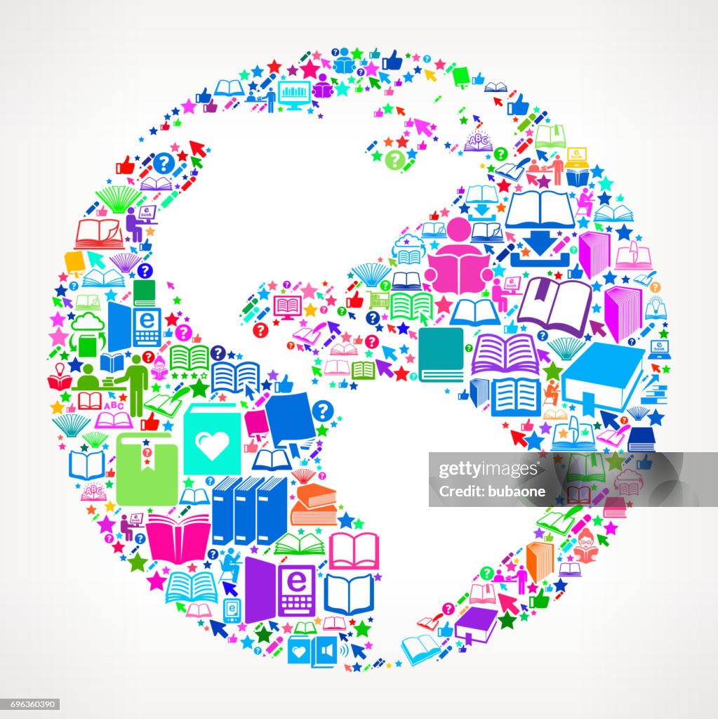 Globe Reading Books and Education Vector Icon Background