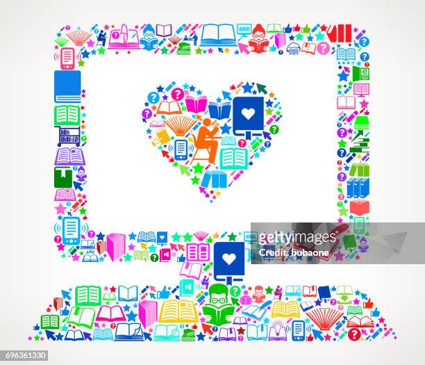 computer and heart  reading books and education vector icon background - romance book covers stock illustrations