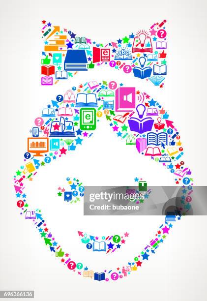 girl student reading books and education vector icon background - high school virtual learning stock illustrations