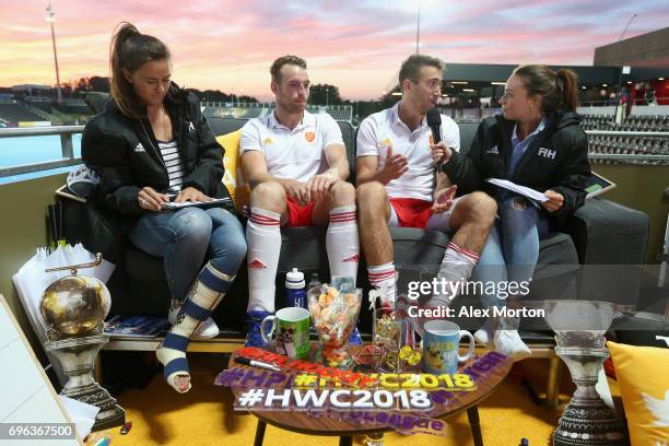 David Condon of England and Christopher Griffiths of England speak to members of the England Hockey media staff after the Hero Hockey World League...