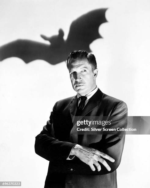 American actor Vincent Price as Dr. Malcolm Wells in a publicity still for the horror film 'The Bat', 1959.
