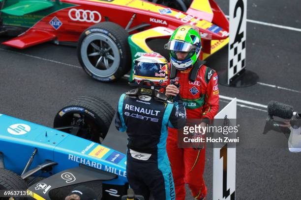 Sebastien Buemi of Switzerland, Lucas di Grassi of Brazil during the Formula-E Championship 2017 on May 13, 2017 in Monte Carlo, Monaco.