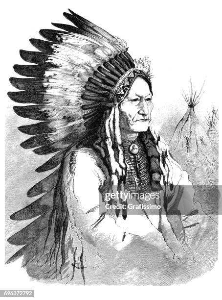 sitting bull indianerhäuptling gravur 1882 - apache culture stock-grafiken, -clipart, -cartoons und -symbole