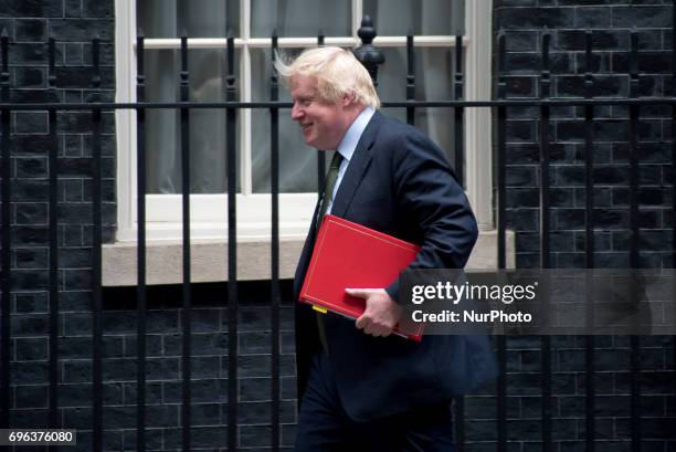 Secretary of State for Foreign and Commonwealth Affairs Boris Johnson departs Downing Street, London on June 15, 2017. Prime Minister Theresa May is...