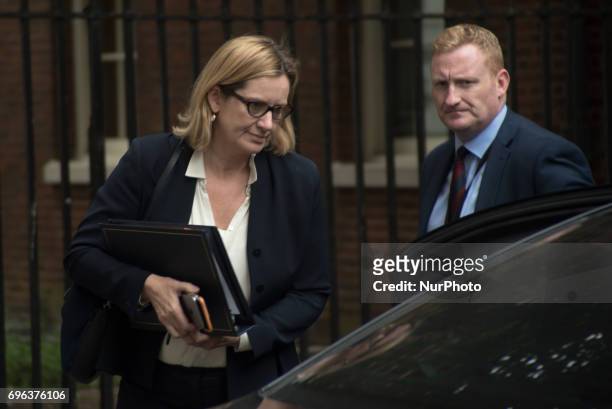 Home Secretary Amber Rudd departs Downing Street, London on June 15, 2017. Prime Minister Theresa May is due to hold a series of meetings with the...