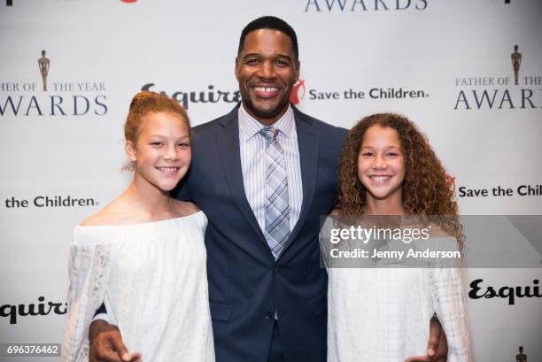 Michael Strahan and his daughters Sophia and Isabella attend 76th Annual Father of the Year Awards at New York Hilton on June 15, 2017 in New York...