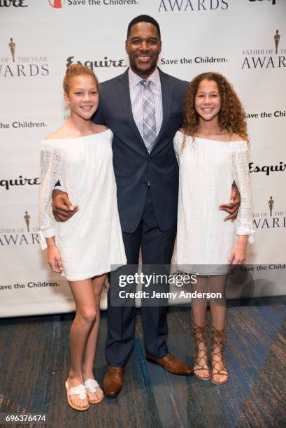 Michael Strahan and his daughters Sophia and Isabella attend 76th Annual Father of the Year Awards at New York Hilton on June 15, 2017 in New York...