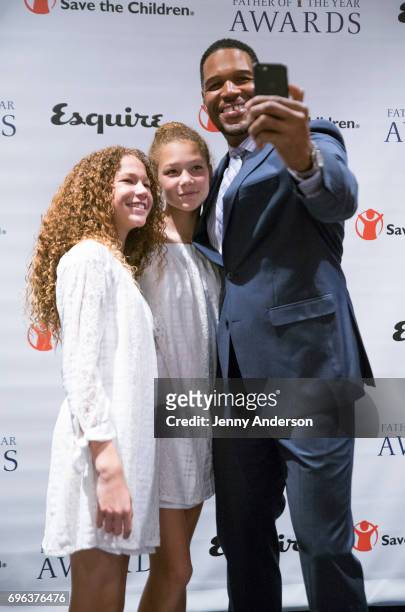 Michael Strahan and his daughters Sophia and Isabella attend 76th Annual Father of the Year Awards at New York Hilton on June 15, 2017 in New York...