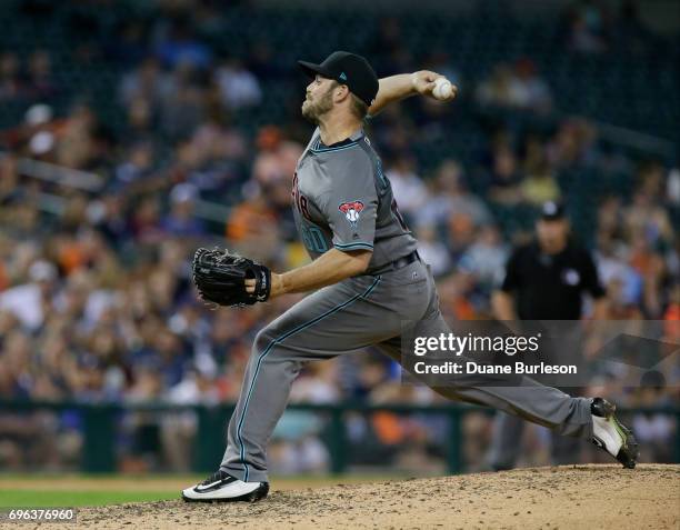 Hoover of the Arizona Diamondbacks pitches against the Detroit Tigers at Comerica Park on June 13, 2017 in Detroit, Michigan.