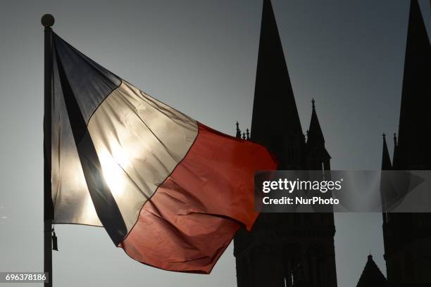 French flag seen near the town hall in Caen on Monday, June 12 in Caen, France.