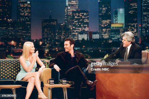 Pictured: Kelly Lynch and Michael T. Weiss during an interview with host Jay Leno on January 7, 1998 --