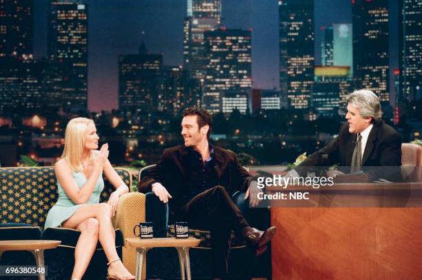 Pictured: Kelly Lynch and Michael T. Weiss during an interview with host Jay Leno on January 7, 1998 --