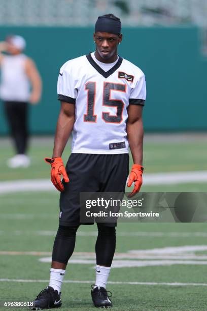 Cincinnati Bengals wide receiver John Ross looks on during the Cincinnati Bengals minicamp on June 15th 2017, at Paul Brown Stadium in Cincinnati, OH.