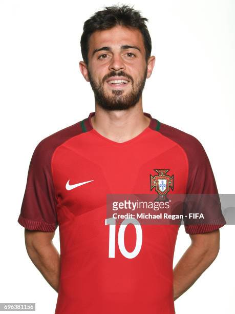 Bernardo Silva poses for a picture during the Portugal team portrait session on June 15, 2017 in Kazan, Russia.