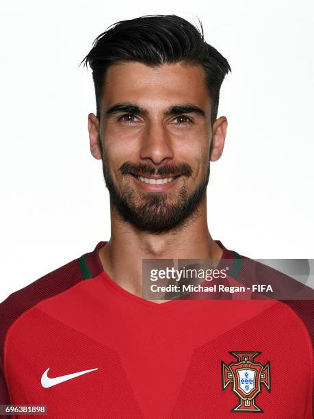 Andre Gomes poses for a picture during the Portugal team portrait session on June 15, 2017 in Kazan, Russia.