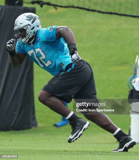 Rookie Carolina Panthers tackle Taylor Moton during the Carolina Panthers Mini Camp held on June 15, 2017 held at Carolina Panthers Training Facility...