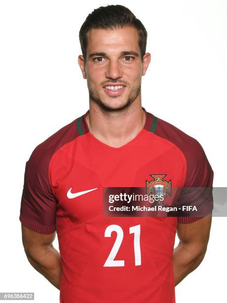 Cedric Soares poses for a picture during the Portugal team portrait session on June 15, 2017 in Kazan, Russia.