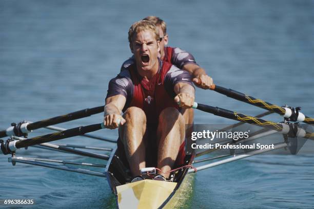 Canadian rowers Todd Hallett and Dominic Seiterle pictured in their boat in action during competition to reach the finals of the Men's double sculls...