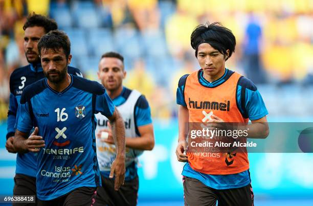 Gaku Shibasaki of CD Tenerife looks on during La Liga Segunda Division between Cadiz CF and CD Tenerife at Estacio Ramon de Carranza on June 15, 2017...